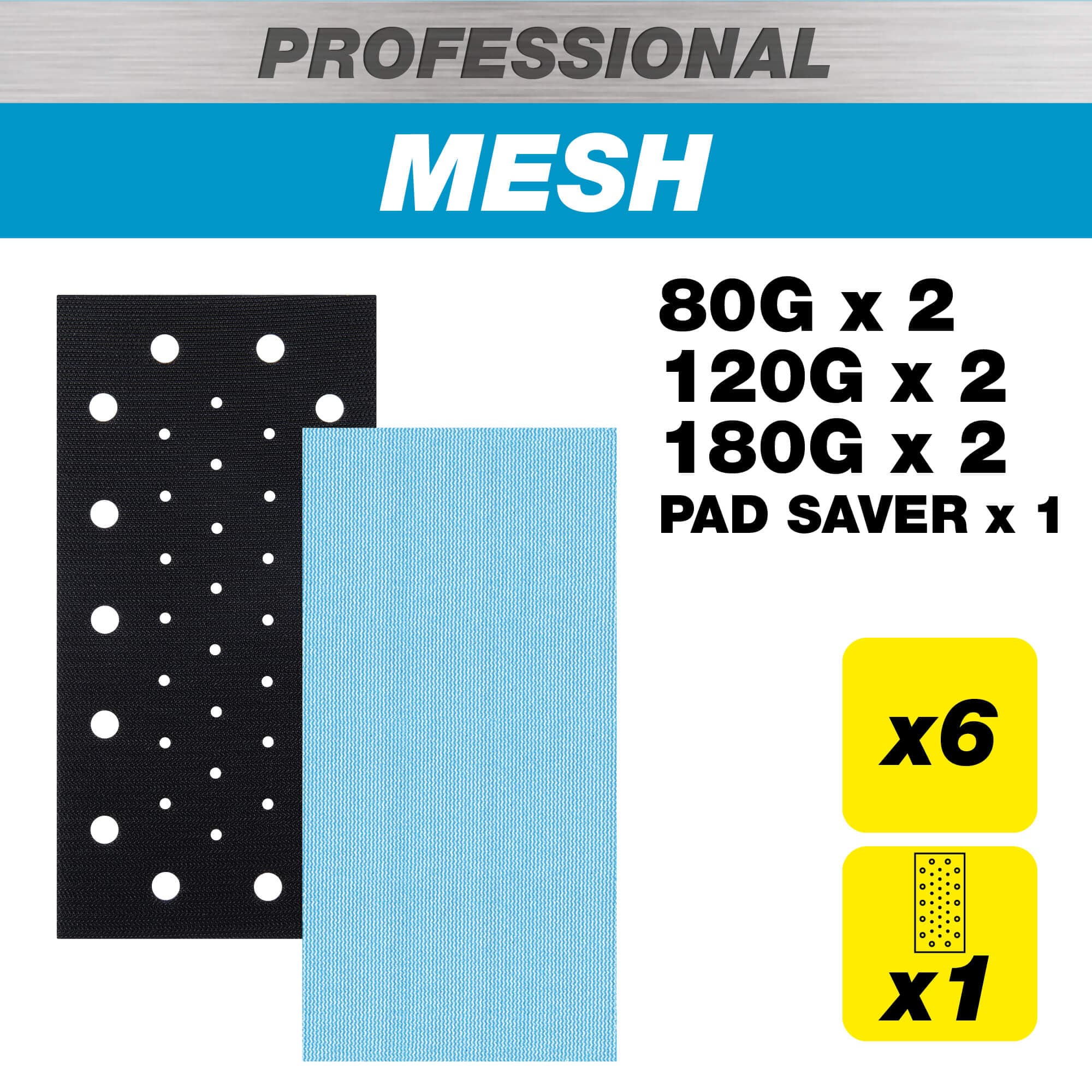 Trend 115 X 230Mm 80G/120G/180G Pro Mesh Half Sheet Sanding Pads With Pad Saver 7 Pack AB/HLF/M7/P