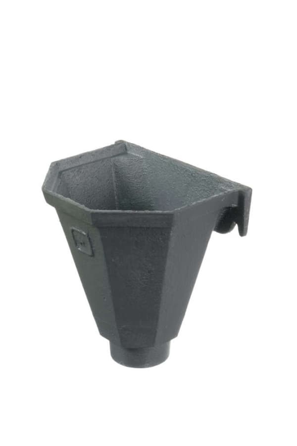 Cast Iron Round Downpipe Standard Hopper Head H0 Flat Back Outlet - 65mm Grey Primed