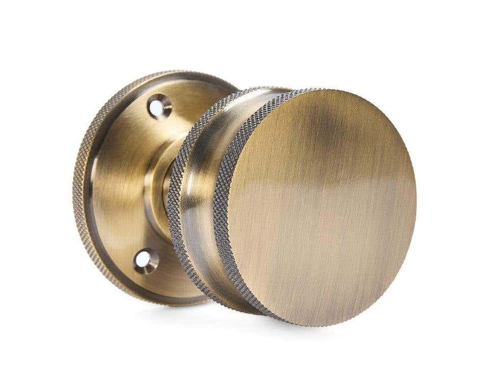 Kensington Knurled Mortice Door Knob - Antique Brass - Internal - Designer Levers