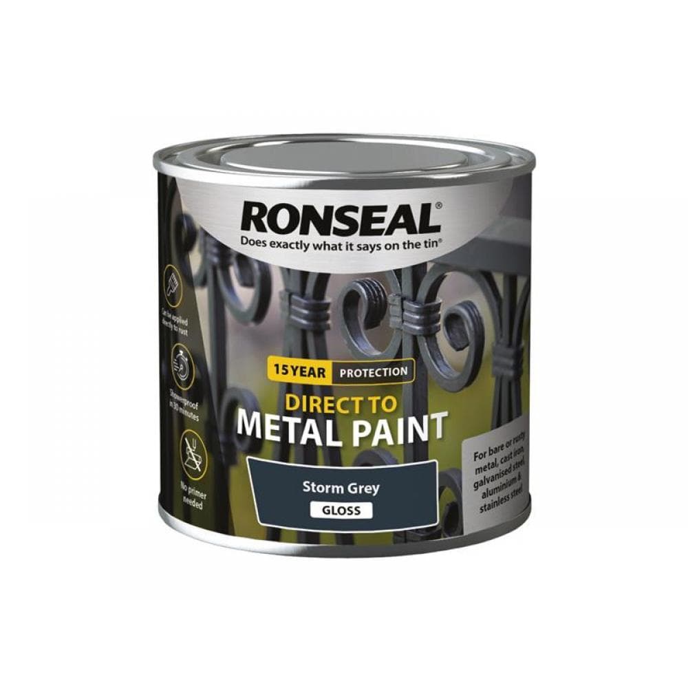 Ronseal 39190 Direct To Metal Paint Storm Grey Gloss 250Ml