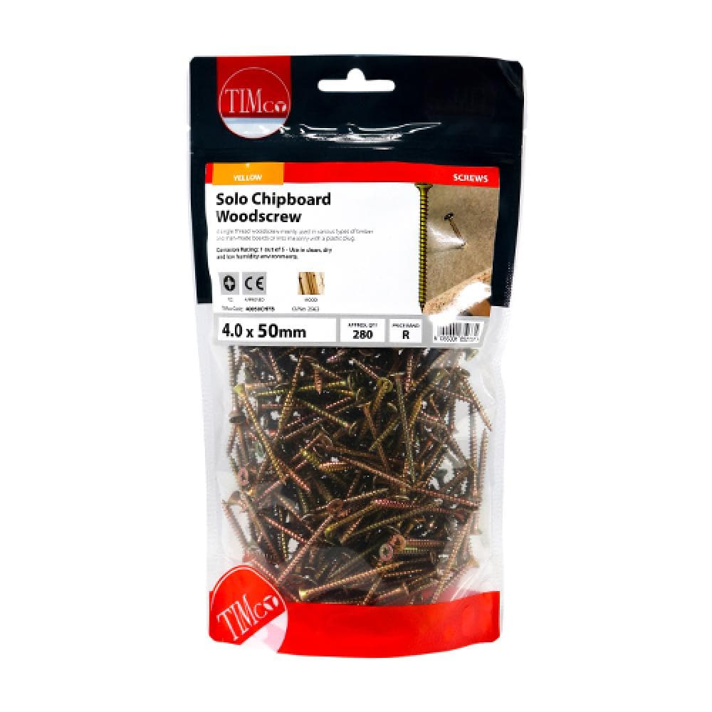 Timco 40050CHYB Solo Woodscrews - Pz - Double Countersunk - Yellow 4.0 X 50 TIMbag 280