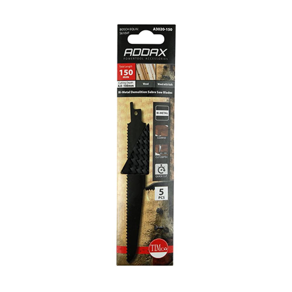 Timco A3020-150 Reciprocating Saw Blades - Wood With Nails Cutting - Bi-Metal S610Vf Pack 5