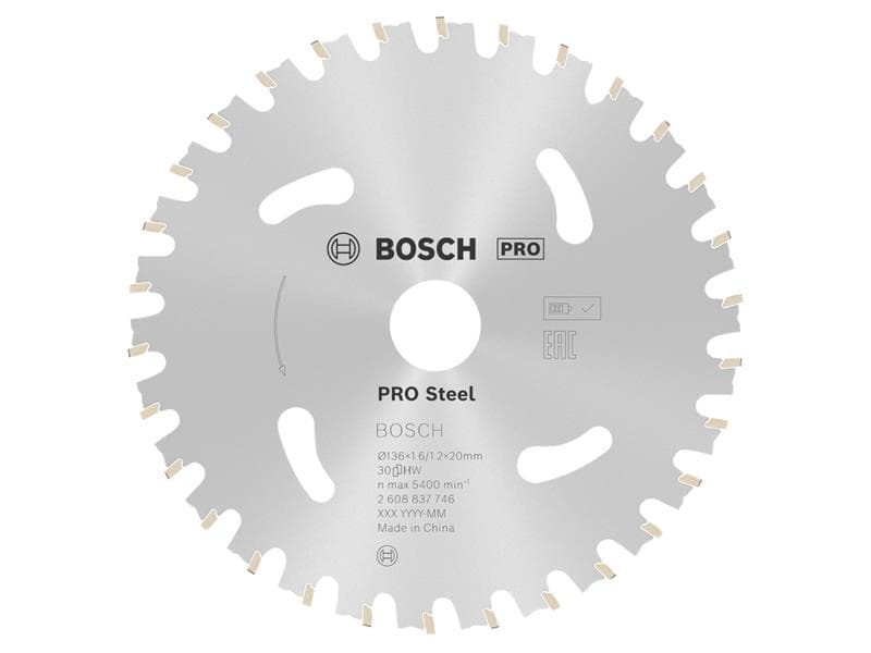 Bosch Powertool Accessories 2608837746 Pro Steel Cordless Circular Saw Blade 136 X 20Mm X 30T