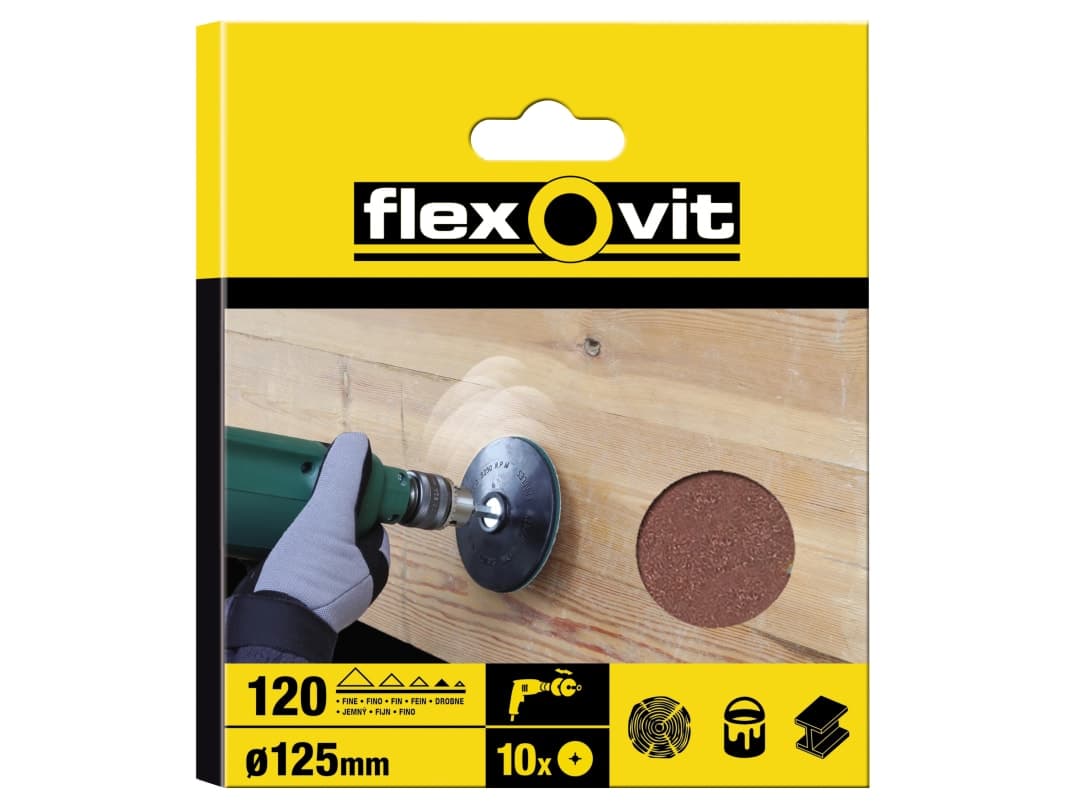Flexovit Drill Mountable Disc 125mm Fine 120G (Pack 10) 63642526383