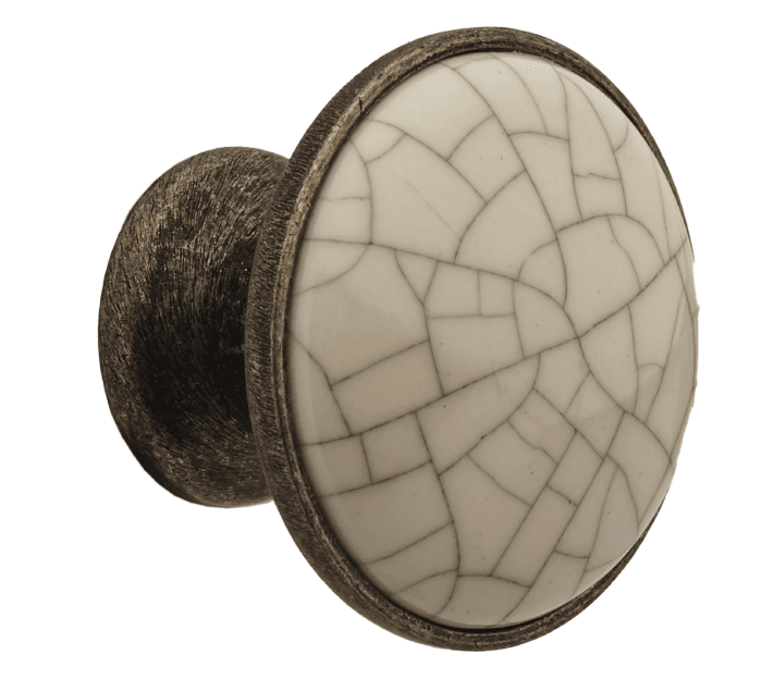 Willow Cracked Porcelain Cabinet/Drawer Knob - 30mm - Cream Porcelain/Antique Brass - Elite Knobs & Handles