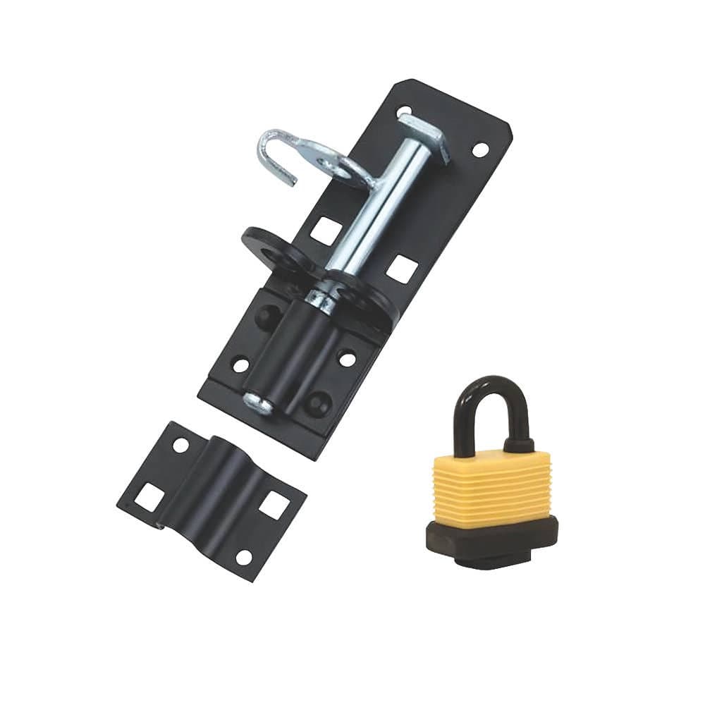 Sliding Padbolt with Weather Proof Padlock Set - Black Powder Coated - Hardware Solutions