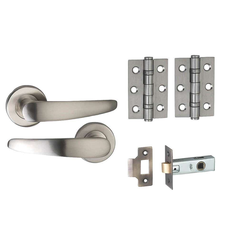 Elegance Curved Lever on Rose Door Handle Pack - Brushed Nickel - Handle/Hinges/Latch - Designer Levers