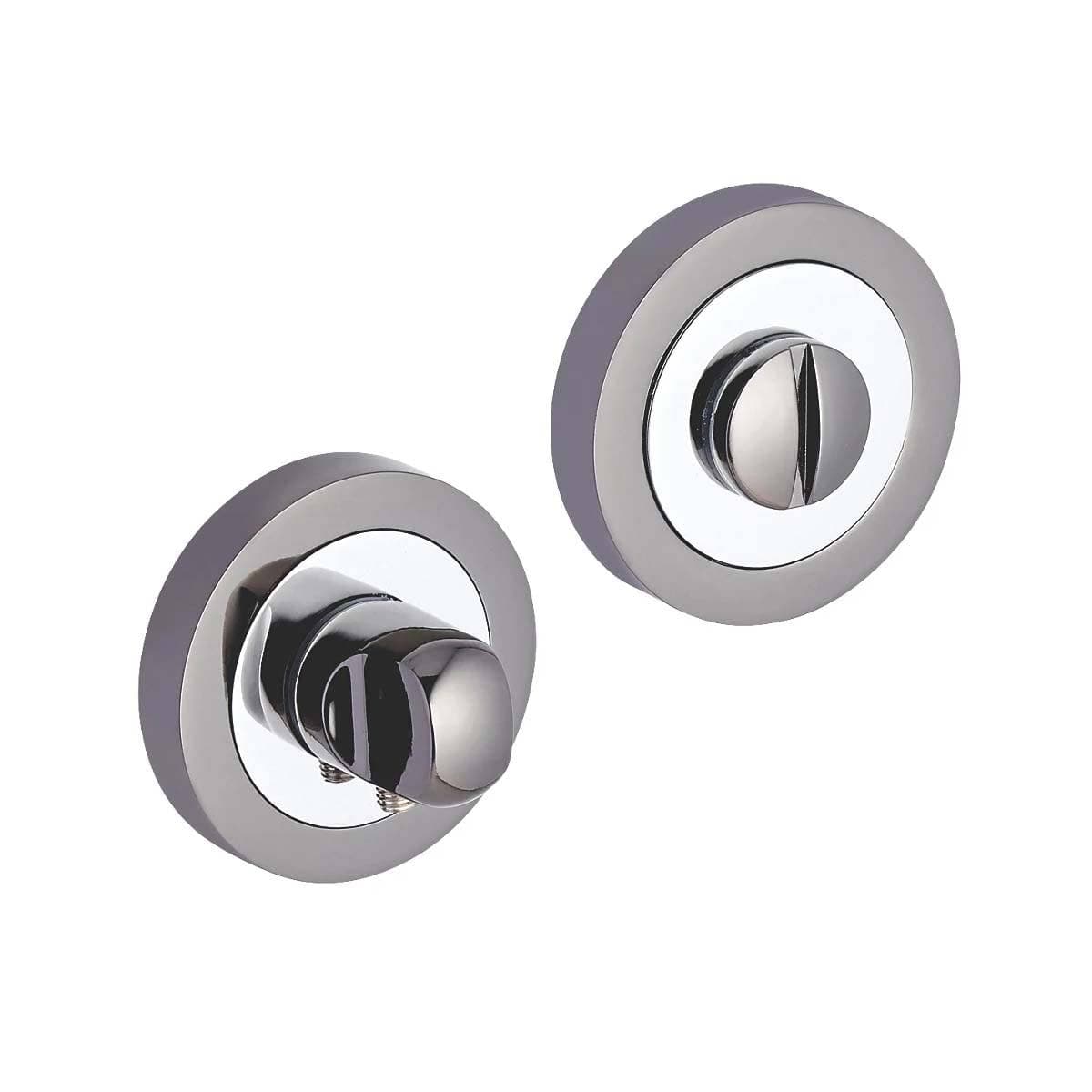 Bathroom Thumbturn Lock and Release Set w/ Spindle - Dual Tone Black Nickel - Designer Levers