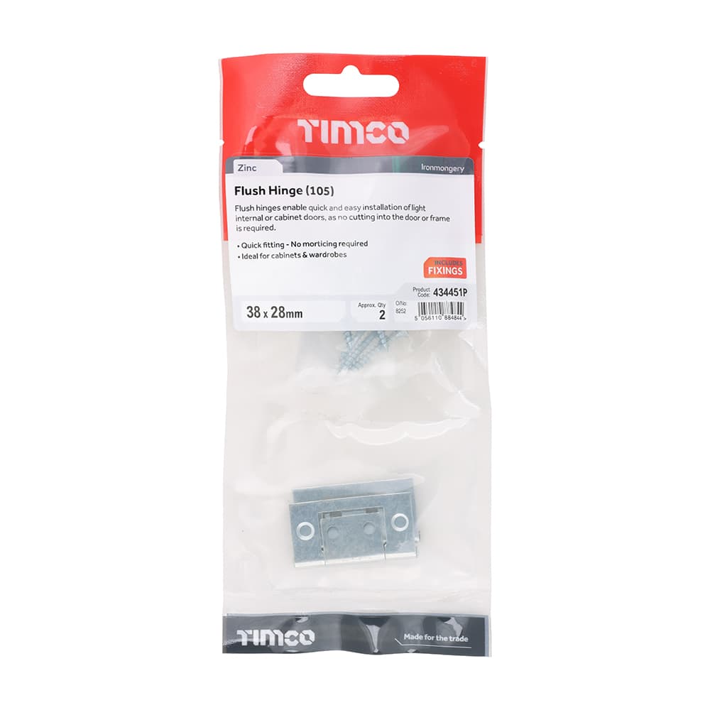 Timco Flush Hinge (105) - Zinc TIMpac 1 434451P