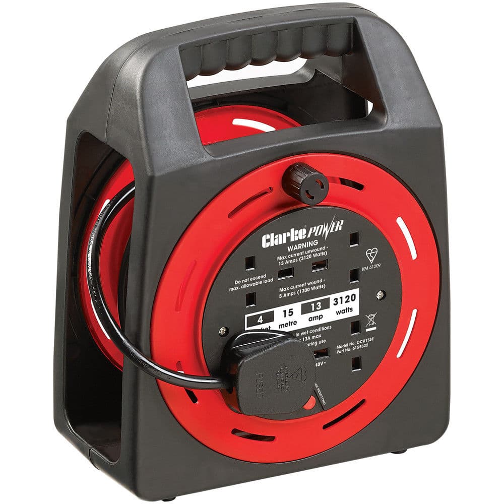 Clarke 6155322 Ccr15Se 4 Socket 15M Cable Reel With Thermal Cut Out (230V)