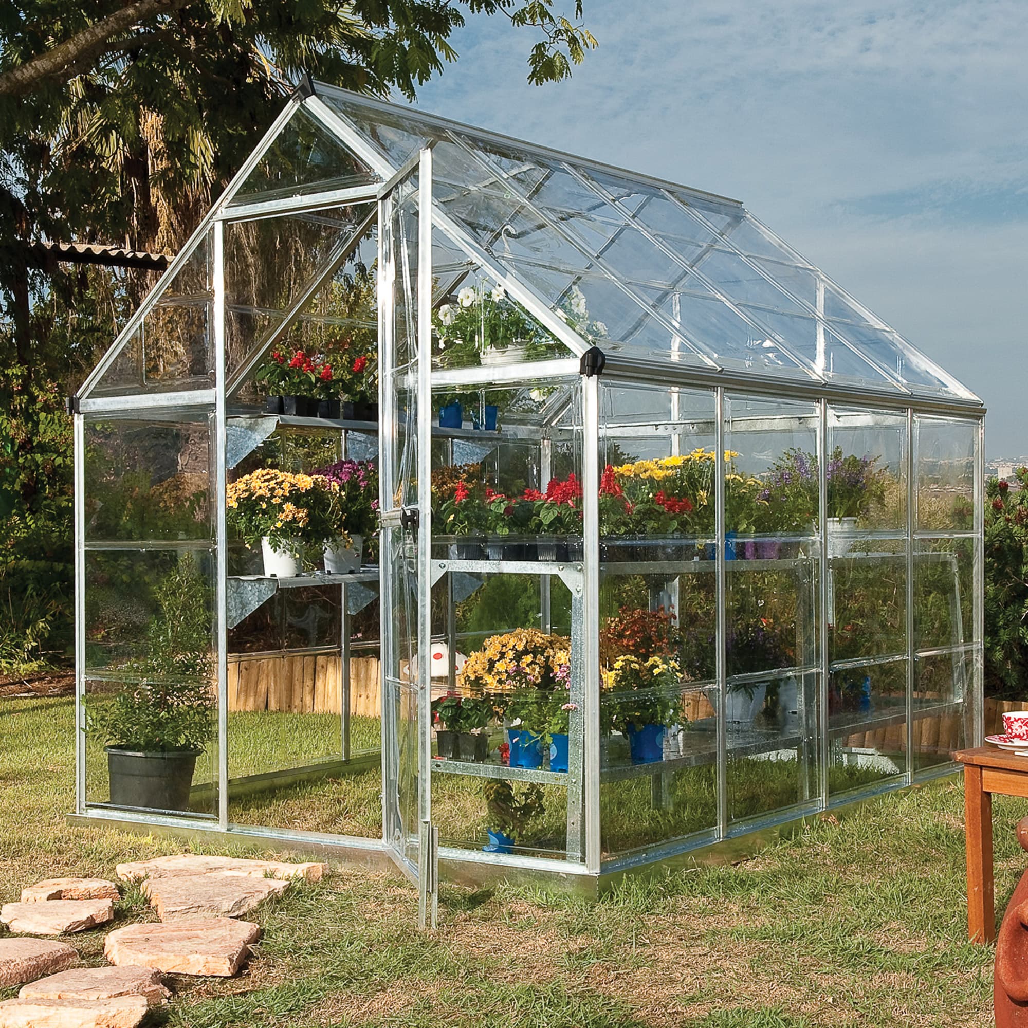 6â x 8â Palram Canopia Harmony Walk In Silver Polycarbonate Greenhouse (1.85m x 2.47m)