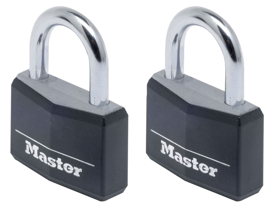 Master Lock Aluminium Black Vinyl Cover 40mm Padlock 4-Pin - Keyed Alike x 2 9140EURTBLK