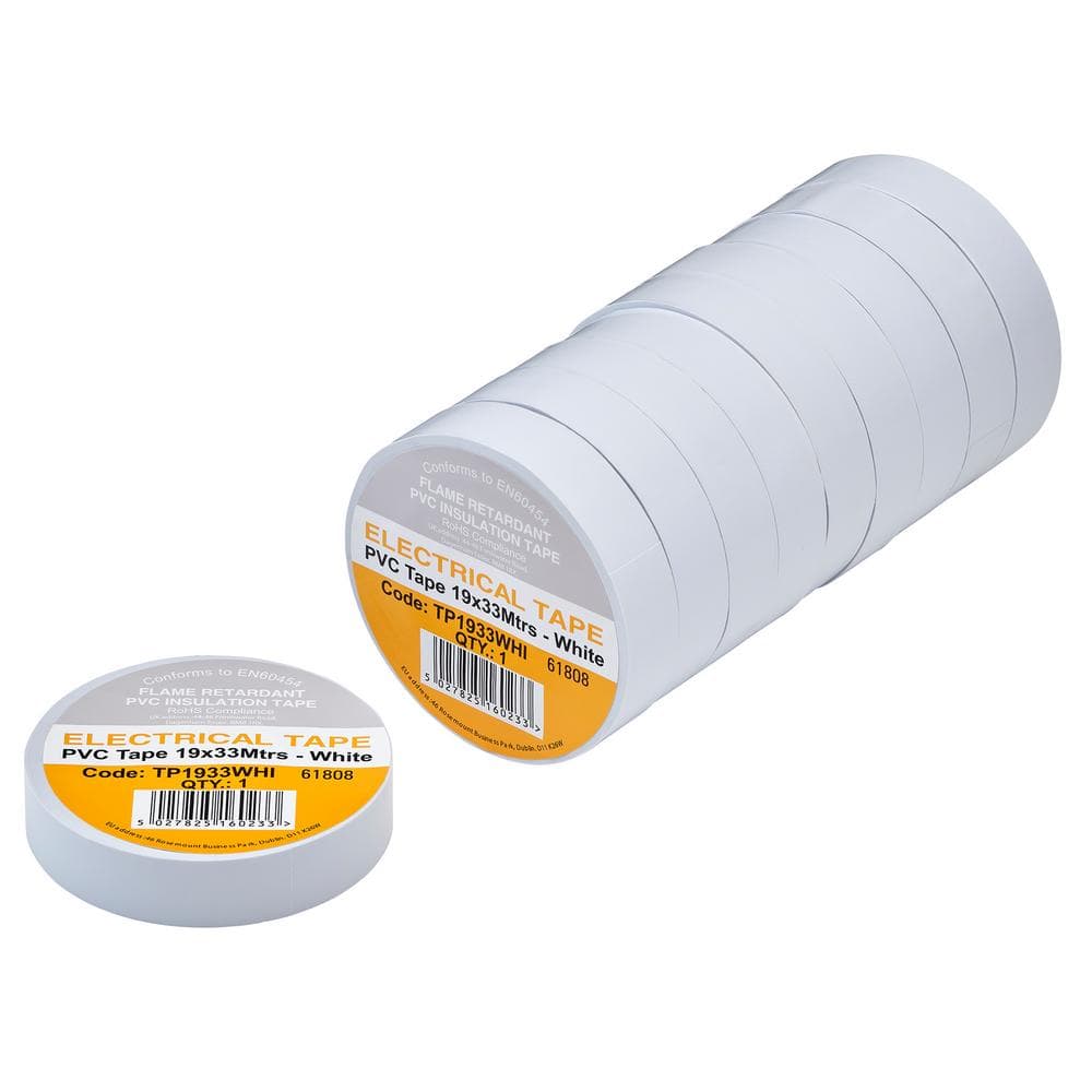 White Pvc Electrical Insulation Tape 19Mm X 33M (Pack Of 10) 29503