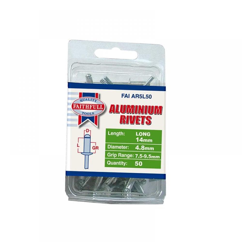 Faithfull Aluminium Rivets 4.8 X 14Mm Long Pre-Pack Of 50
