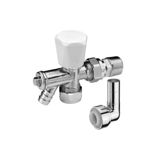 Pegler 15mm Mercia Drainoff Lockshield C/W 15 x 10 Elbow