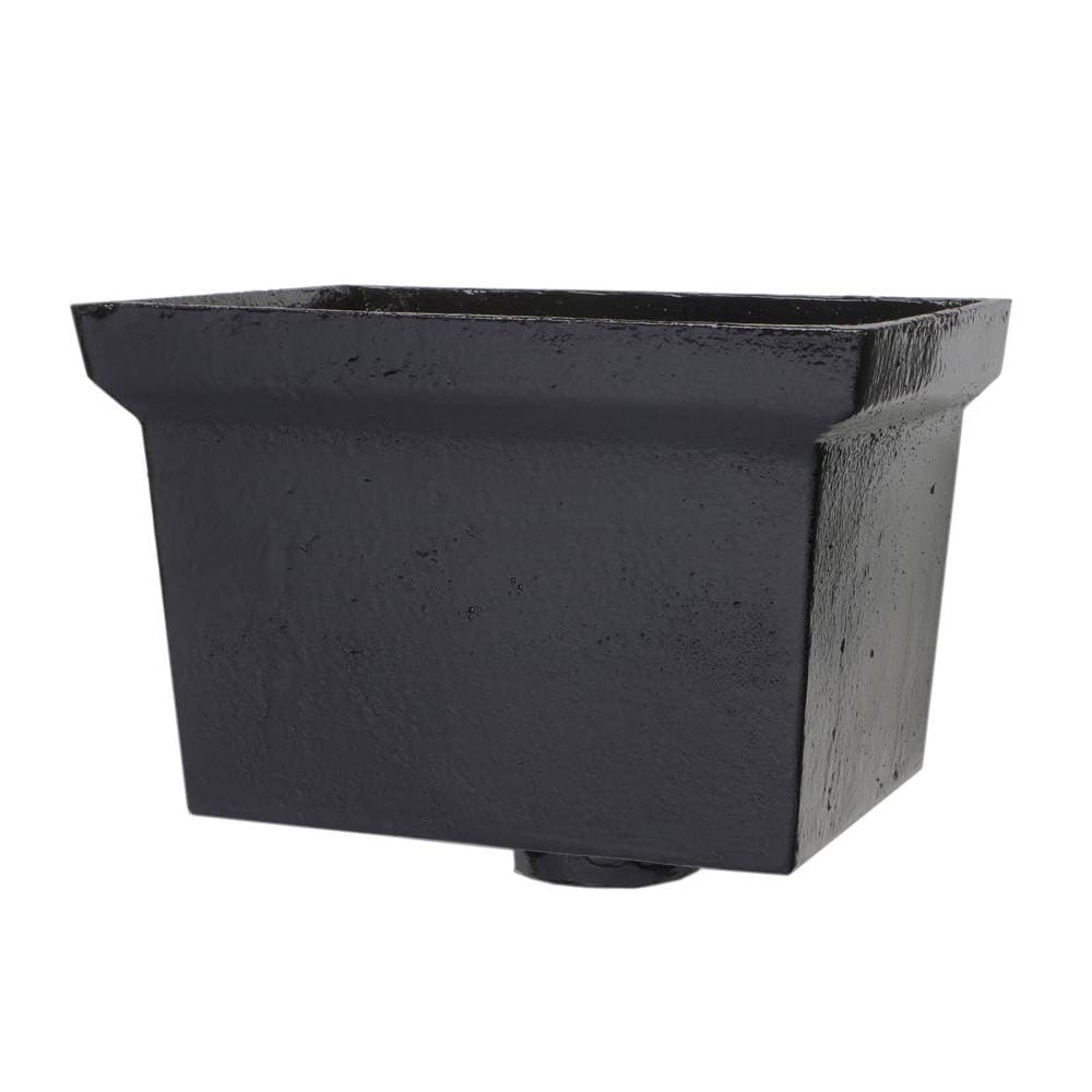 Cast Iron Rectangular Standard Hopper Head Round Outlet - 305mm for 75mm Downpipe Black