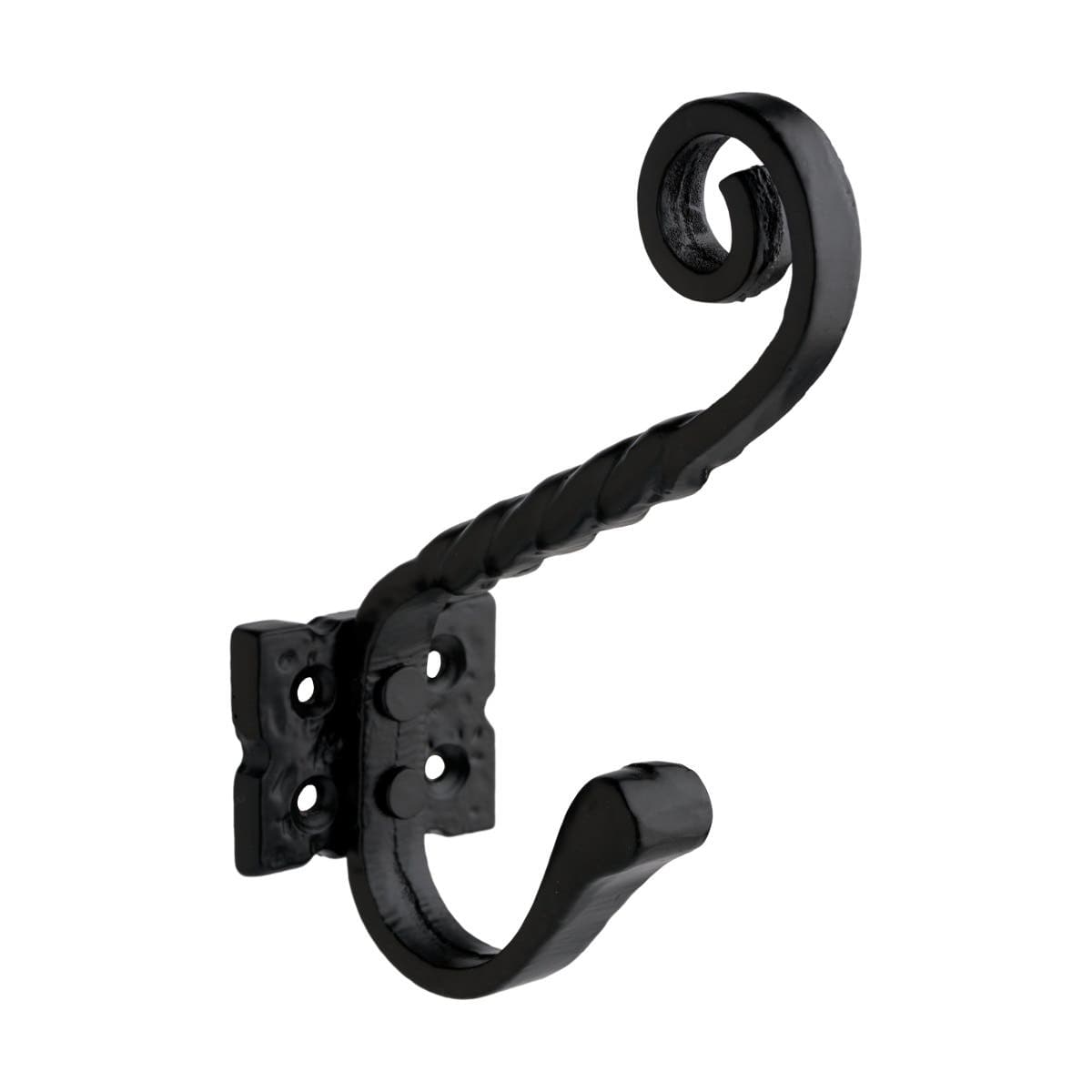 Ornate Twisted Hat & Coat Hook - 120mm - Black Wrought Iron - Wall/Door Mountable - Decohooks
