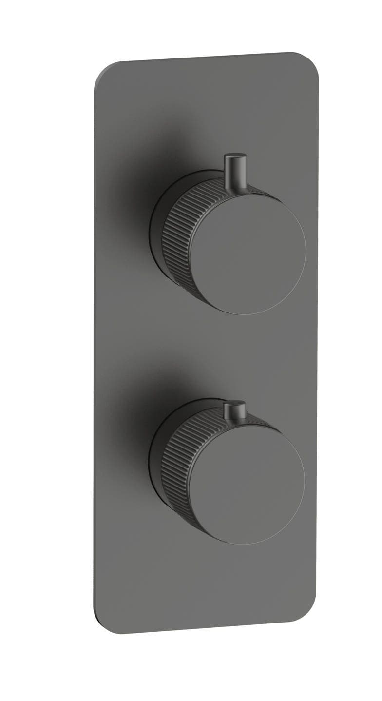 Frankfurt Linear Twin Round Concealed Thermostatic Mixer Valves - WRAS - Gunmetal Grey