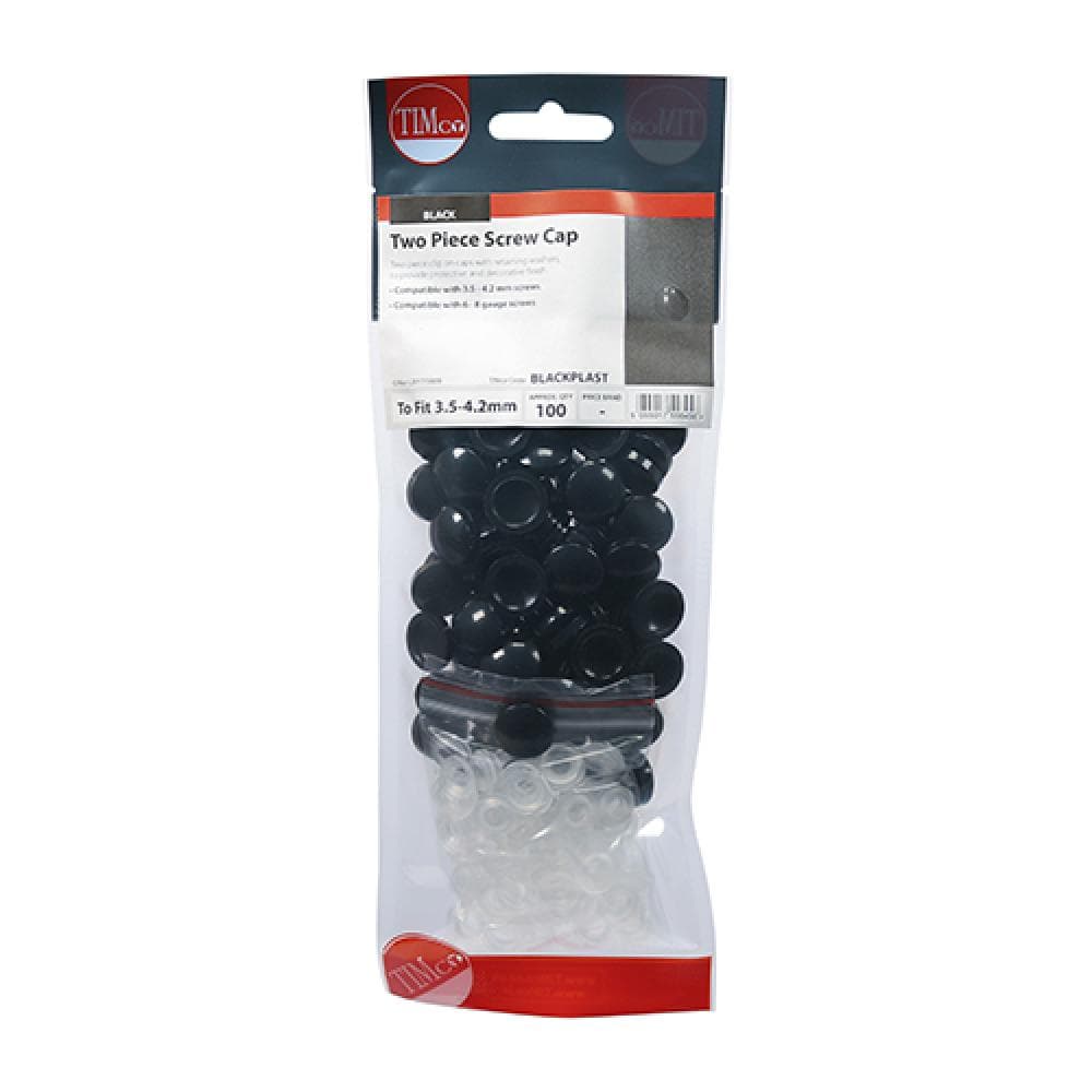 Timco BLACKPLAST Two Piece Screw Caps - Black To Fit 3.5 To 4.2 Screw TIMpac 100