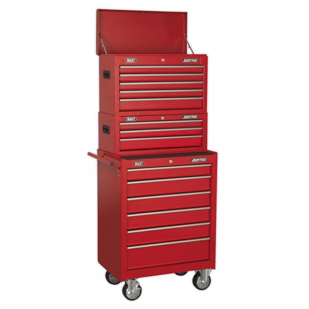 Sealey AP22STACK Topchest Mid-Box & Rollcab 14 Drawer Stack - Red