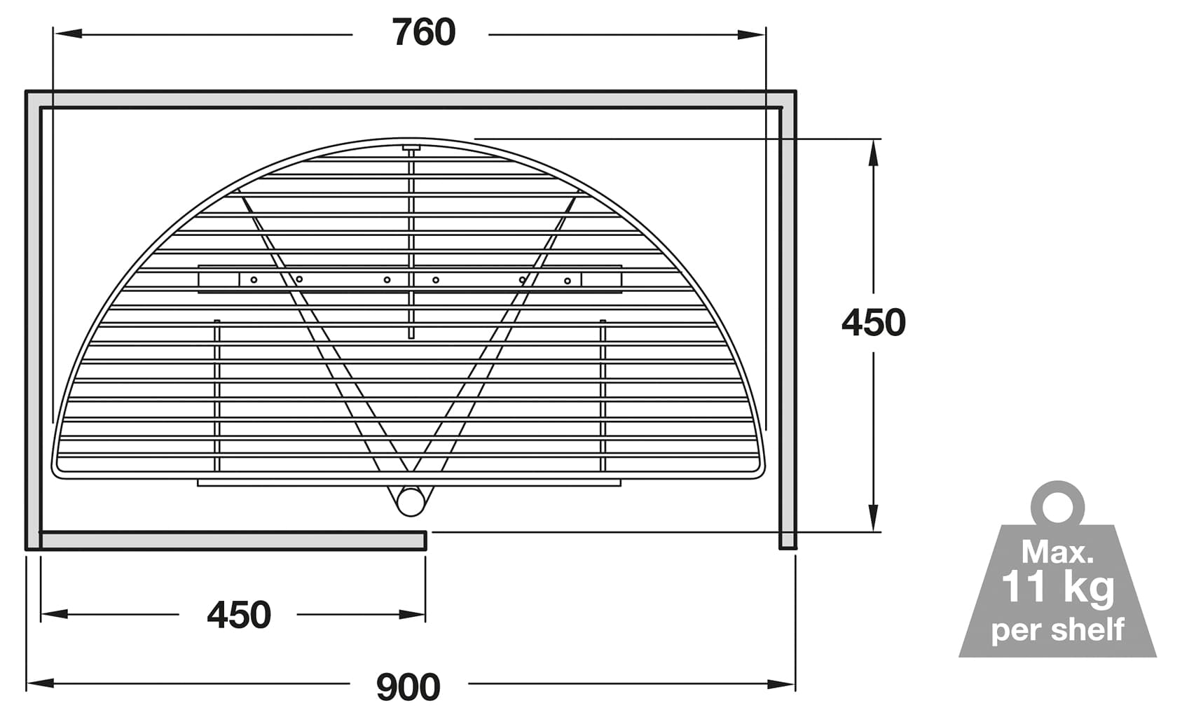 Hafele Carousel 1/2 Circle Set 645-790mm Grey Wire