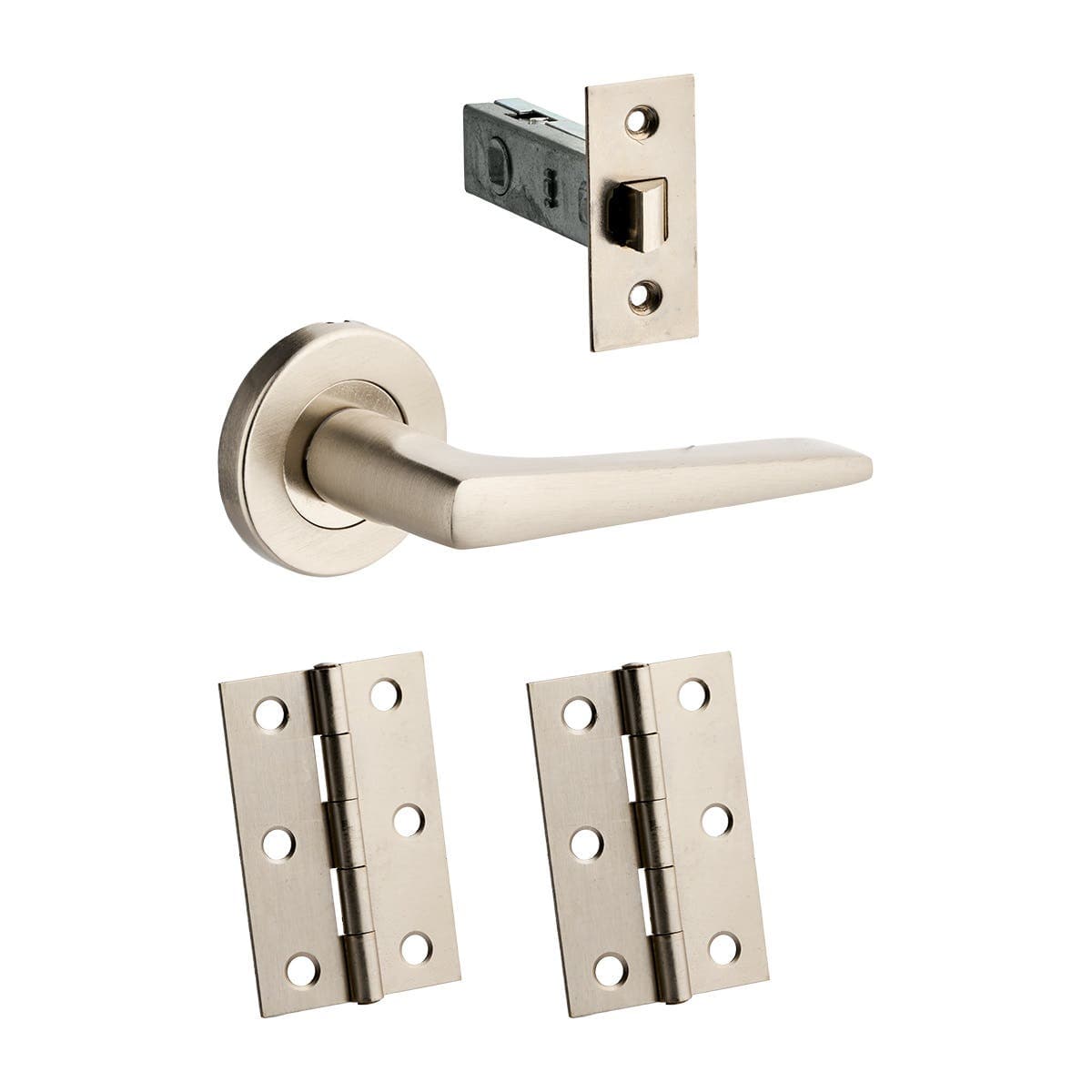 Contour Lever on Rose Door Handle Pack - Brushed Satin Nickel