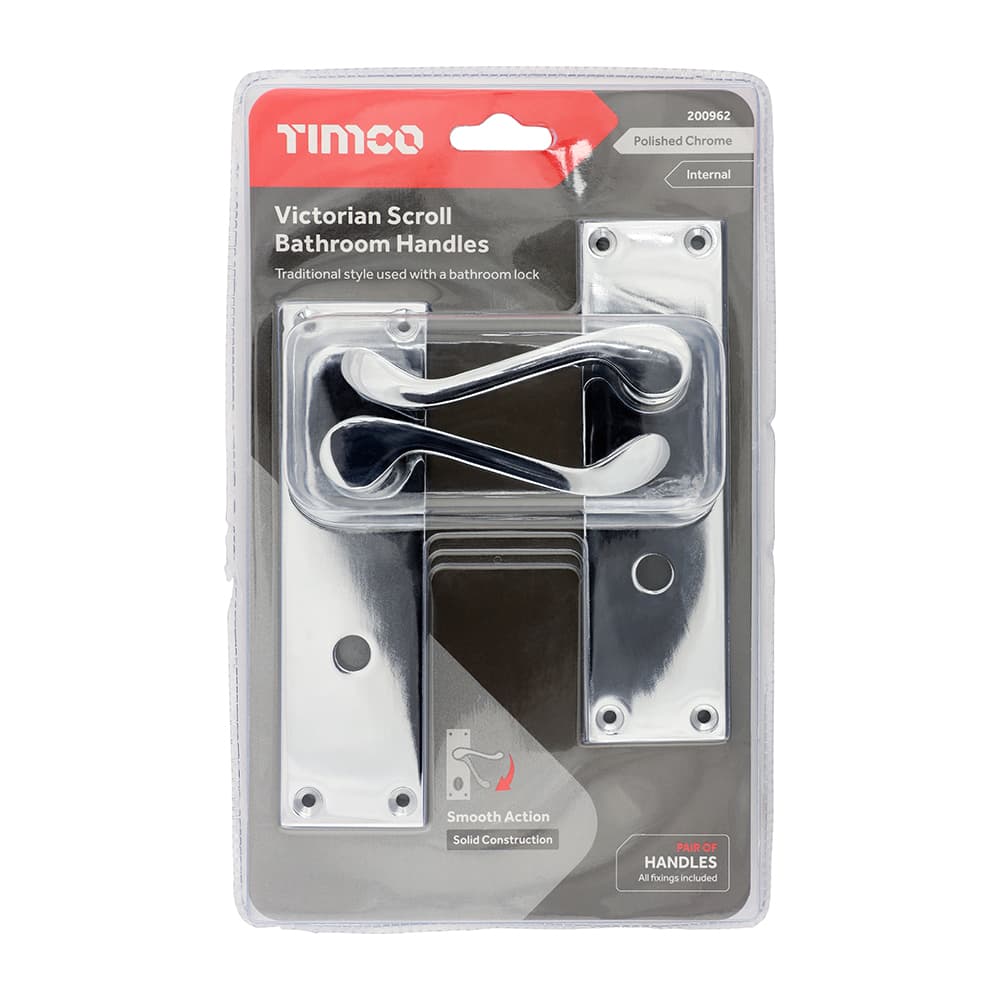 Timco Victorian Scroll Bathroom Handles - Polished Chrome Blister Pack 1 200962