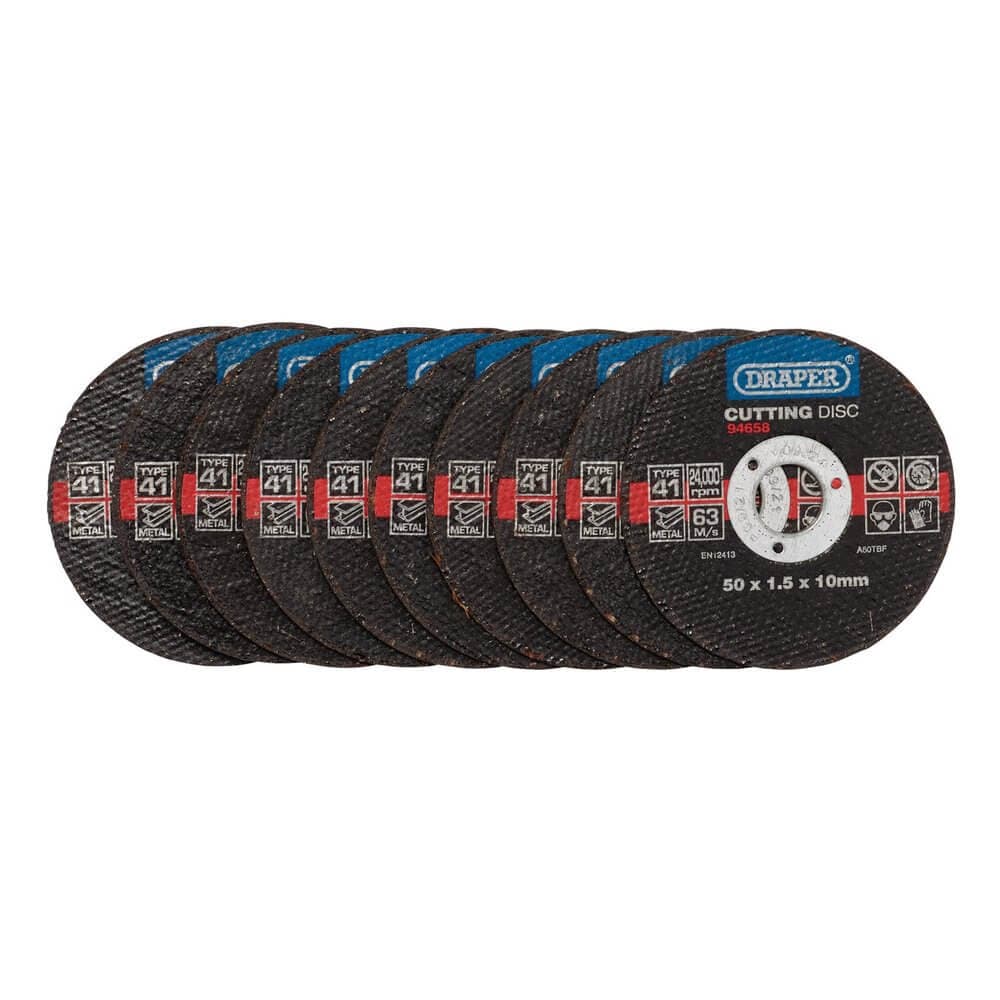 Draper 94658 Metal Cutting Discs 50 X 1.5 X 10Mm (Pack Of 10) each 1