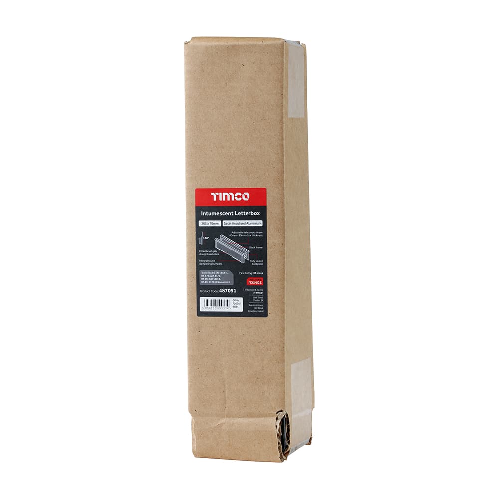 Timco Intumescent Letterbox - Satin Anodised Aluminium - Black Frame Box 1 487051