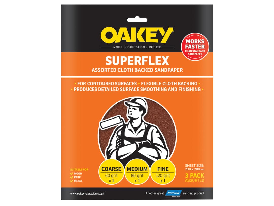 Oakey Superflex Cloth Backed Aluminium Oxide Sheets 230 x 280mm Assorted (3) 63642526734