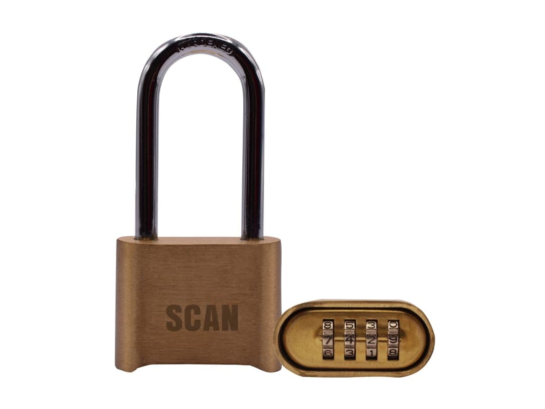 Scan Brass Combination Padlock 50mm Long Shackle ZA116-1L