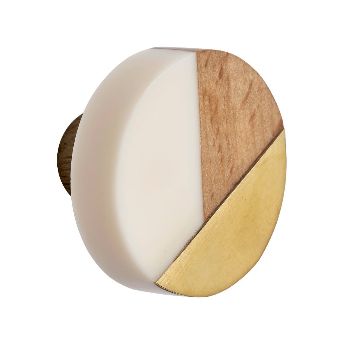 Round Three Tone Wood, Resin White and Gold Cabinet Pull Knob 40mm