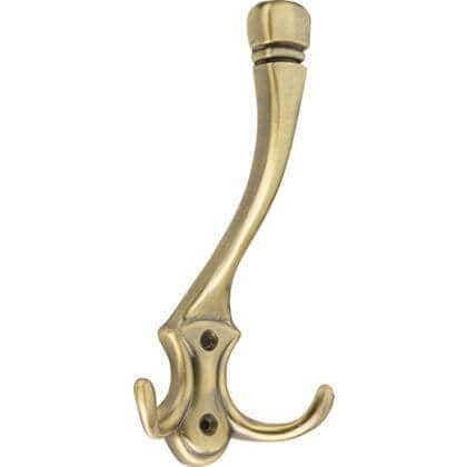 Art Deco Style Hat & Double Coat Hook - Antique Brass - Wall/Door Mountable - Decohooks
