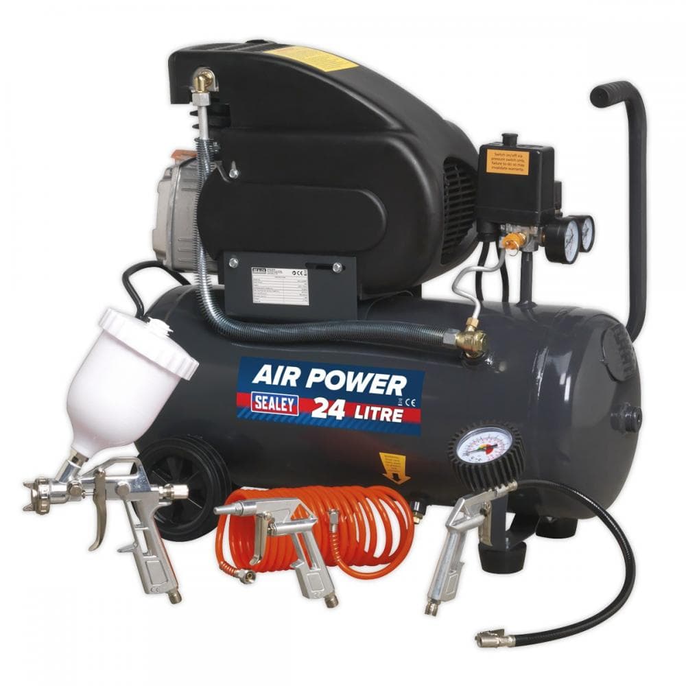 Sealey SAC2420EPK Air Compressor 24L Direct Drive 2Hp With 4Pc Air Accessory Kit