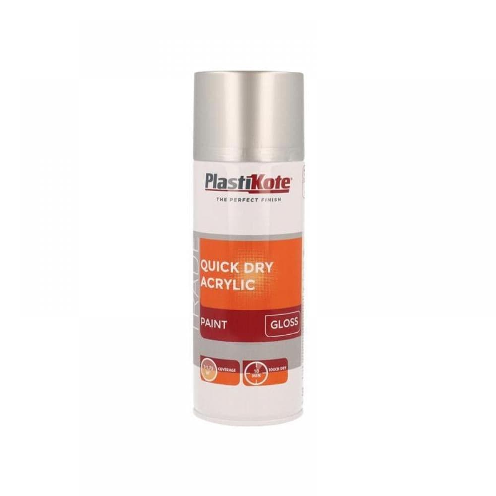 Plastikote 071013 Trade Quick Dry Acrylic Spray Paint Gloss Silver 400Ml