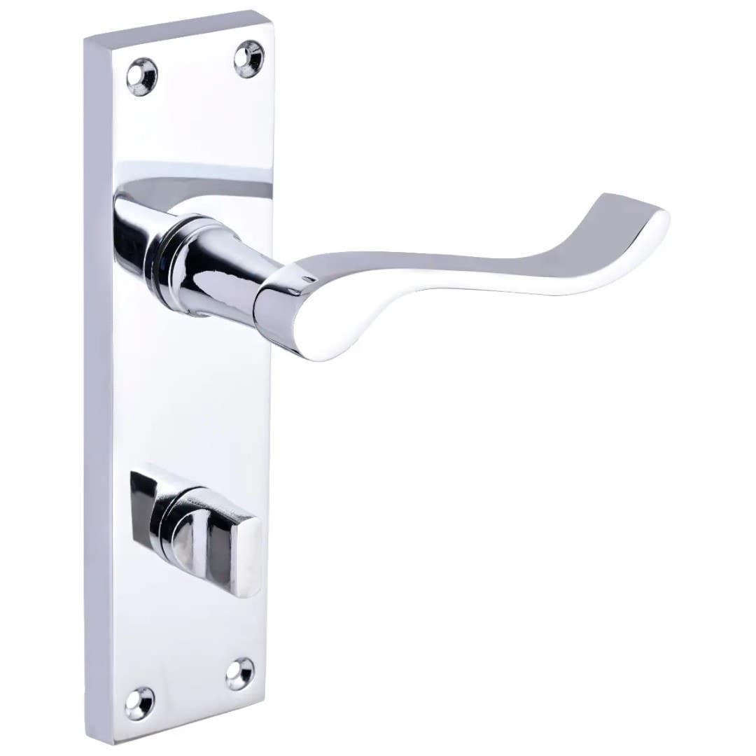 Victorian Scroll Lever Bathroom Door Handle - Polished Chrome - Thumb Turn Lock - Internal - Designer Levers