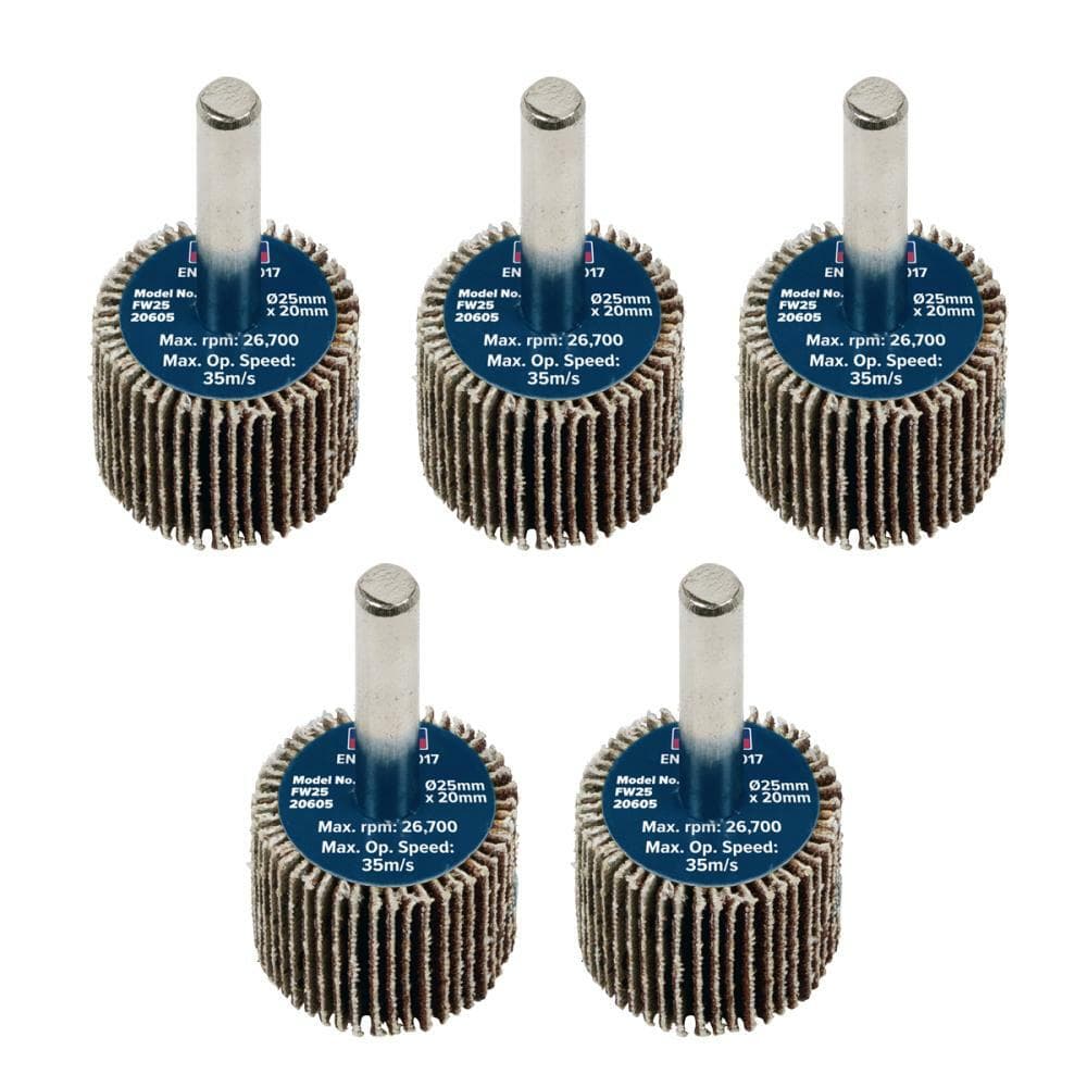 Sealey FW2520605 Abrasive Flap Wheel Ø25 X 20Mm Ø6Mm Shaft 60Grit - Pack Of 5