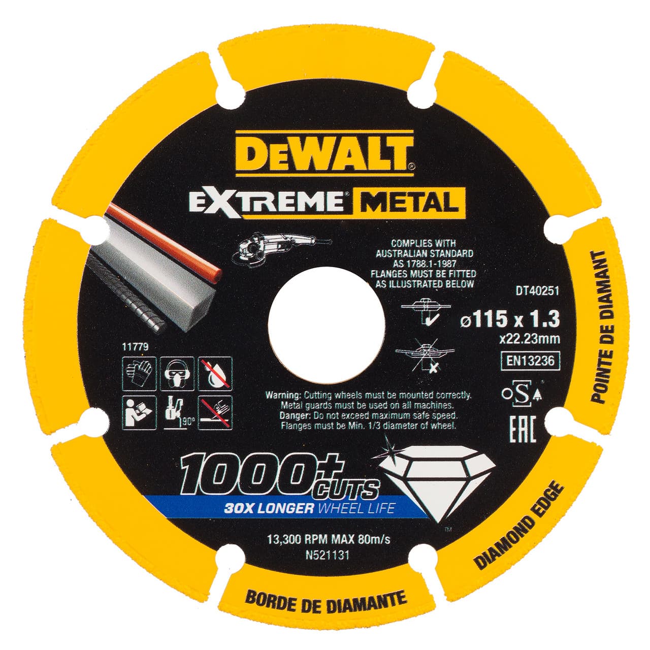 Dewalt Dt40251 Extreme Diamond Disc For Metal 115Mm X 22.23Mm X 1.3Mm