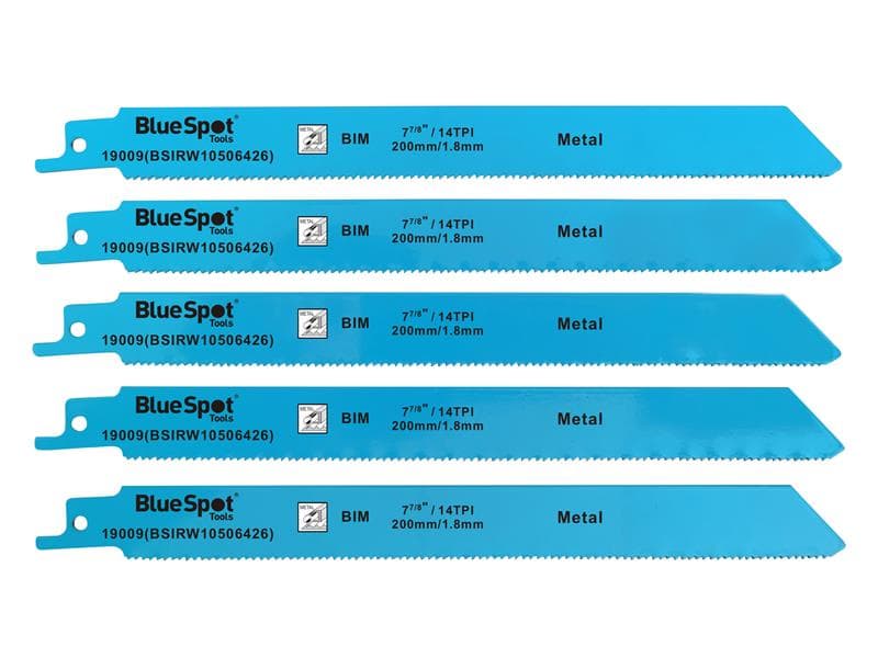 Bluespot Tools 19009 Bi-Metal Reciprocating Saw Blade 240Mm X 5 Tpi Pack Of 5