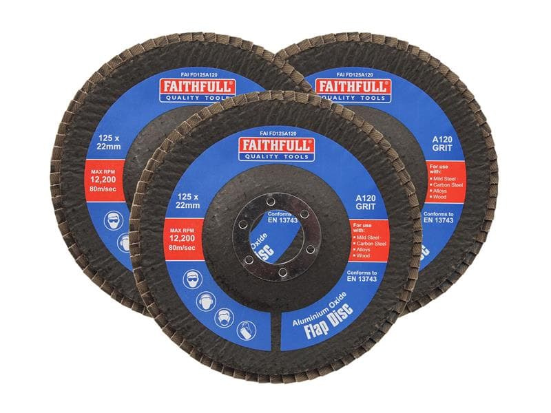 Faithfull Aluminium Oxide Flap Disc 125 X 22Mm 120 Grit (3 Pack)