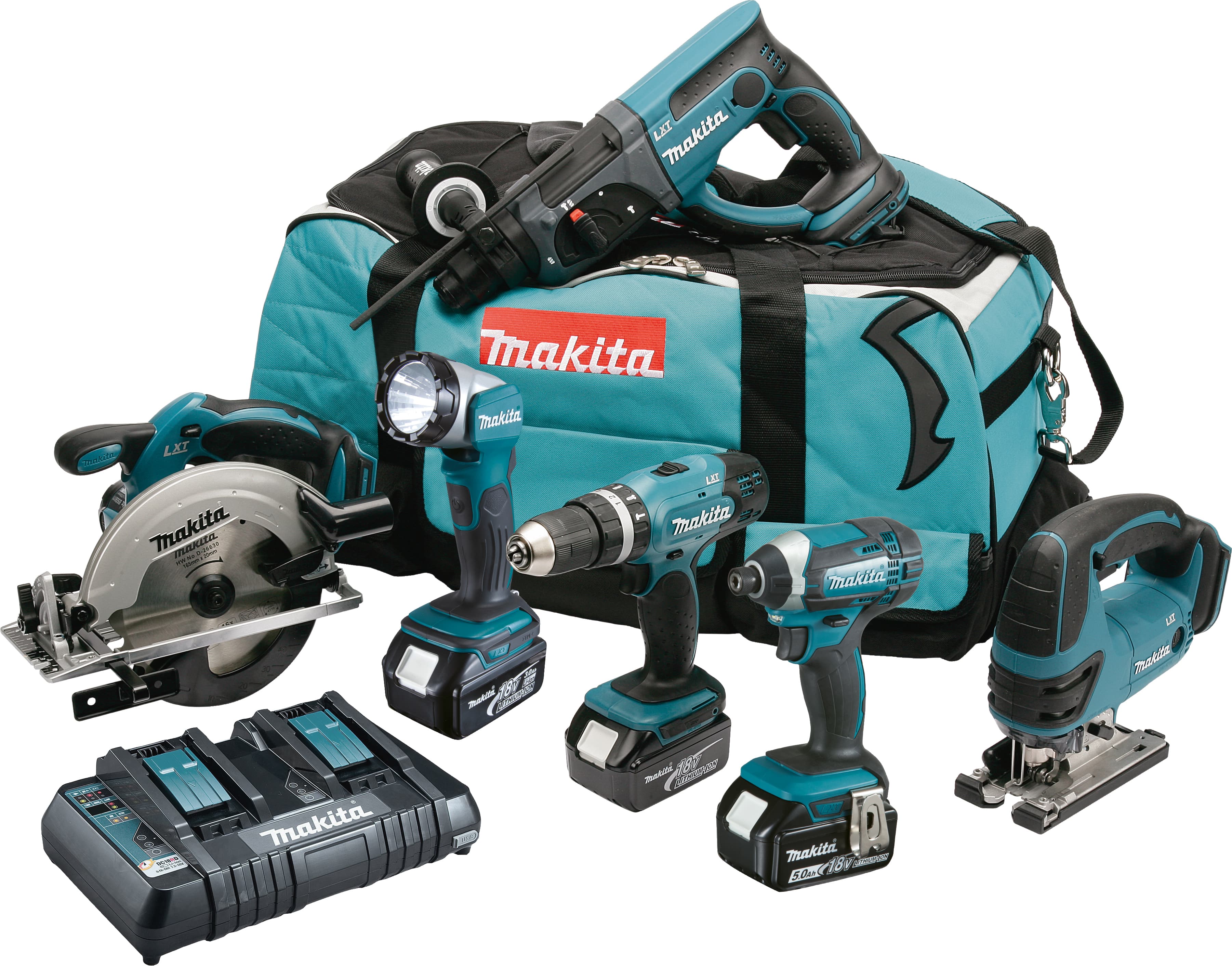 Makita 6 Piece LXT 18V Cordless Combi Kit 3 X 5.0Ah Li-Ion Batteries DLX6068PT