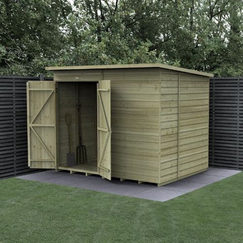 Forest Garden Shiplap Pent Shed - No Window Double Door - 8' x 6'