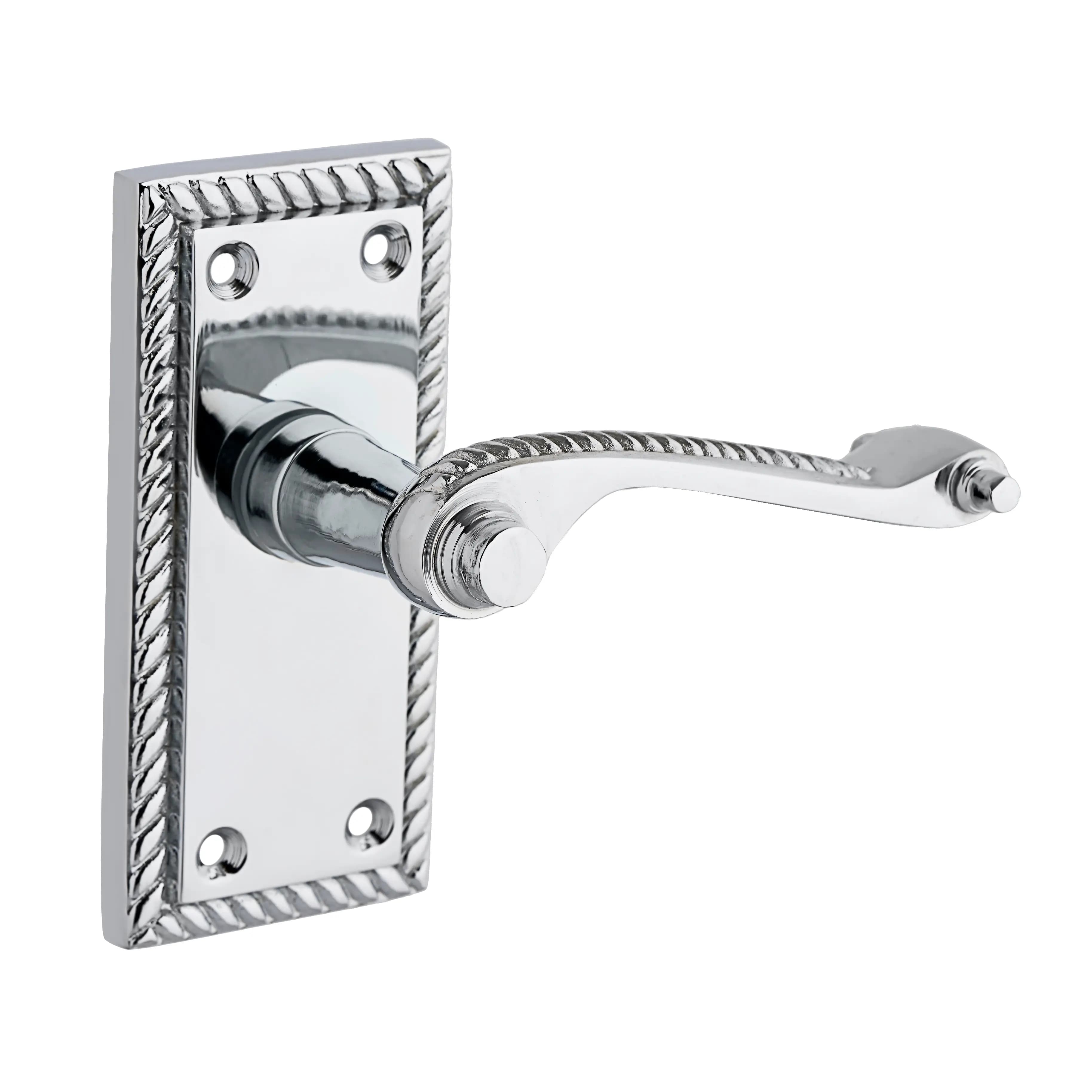 Polished Chrome Georgian Short Backplate Scroll Lever Latch Door Handle - Pair - Designer Levers