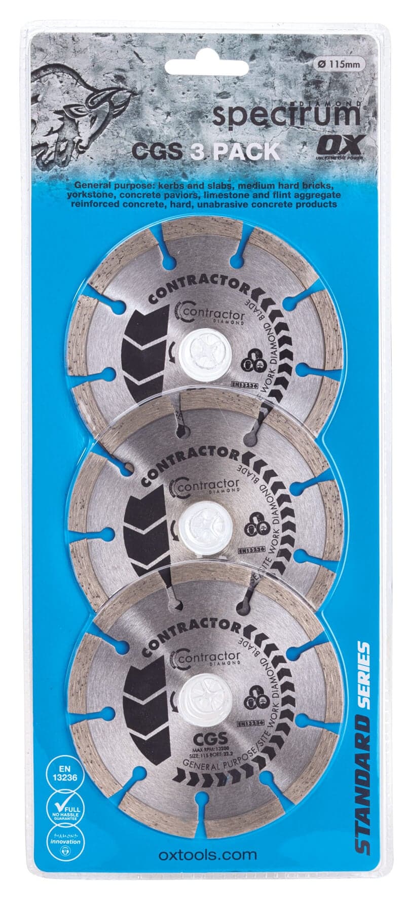 Ox Tools X3-CGS-115/22 Spectrum Contractor Cgs Diamond Blade Triple Pack 115/22.23Mm EA