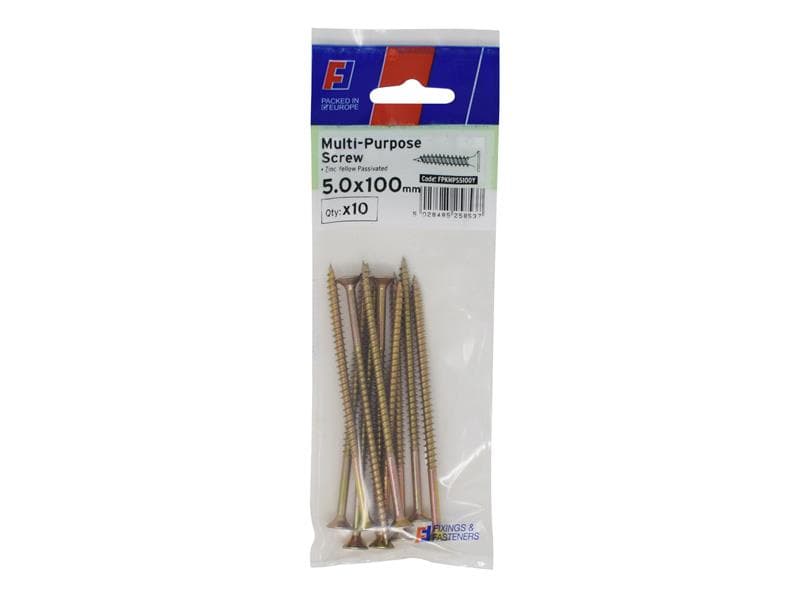 Forgefix FPKMPS5100Y Multi-Purpose Pozi Screw Csk St Zyp 5.0 X 100Mm Forgepack 10