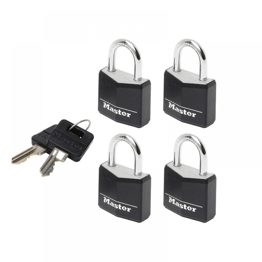 Master Lock 9120EURQBLKNOP Aluminium Black Vinyl Cover 20Mm Padlock 3-Pin - Keyed Alike X 4