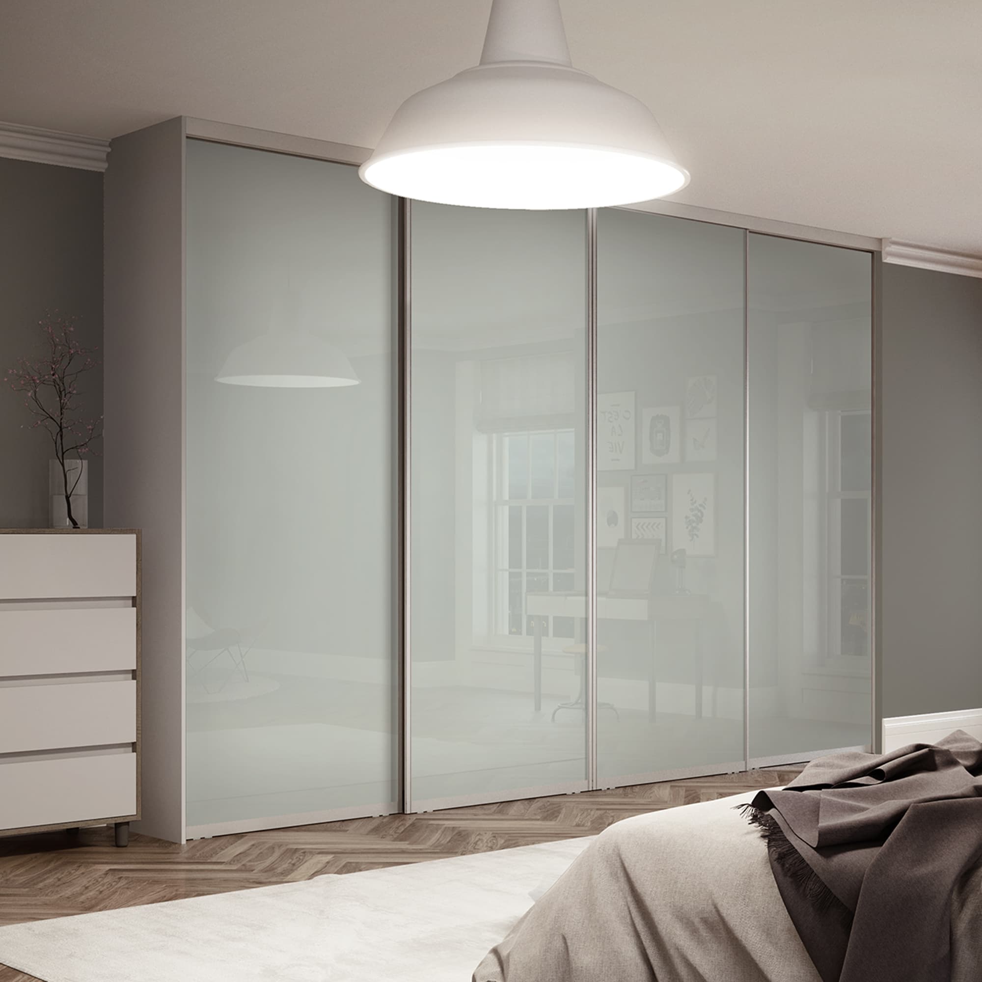 Spacepro Silver & White Steel and Glass Contour Frame Arctic Sliding Doors, Size: 2370x2260mm