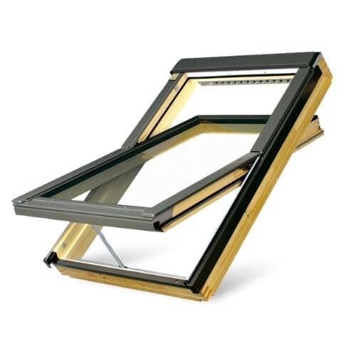 Pine Wood Electric Centre Pivot Roof Window - 550mm x 780mm Double Glazed Natural Pine