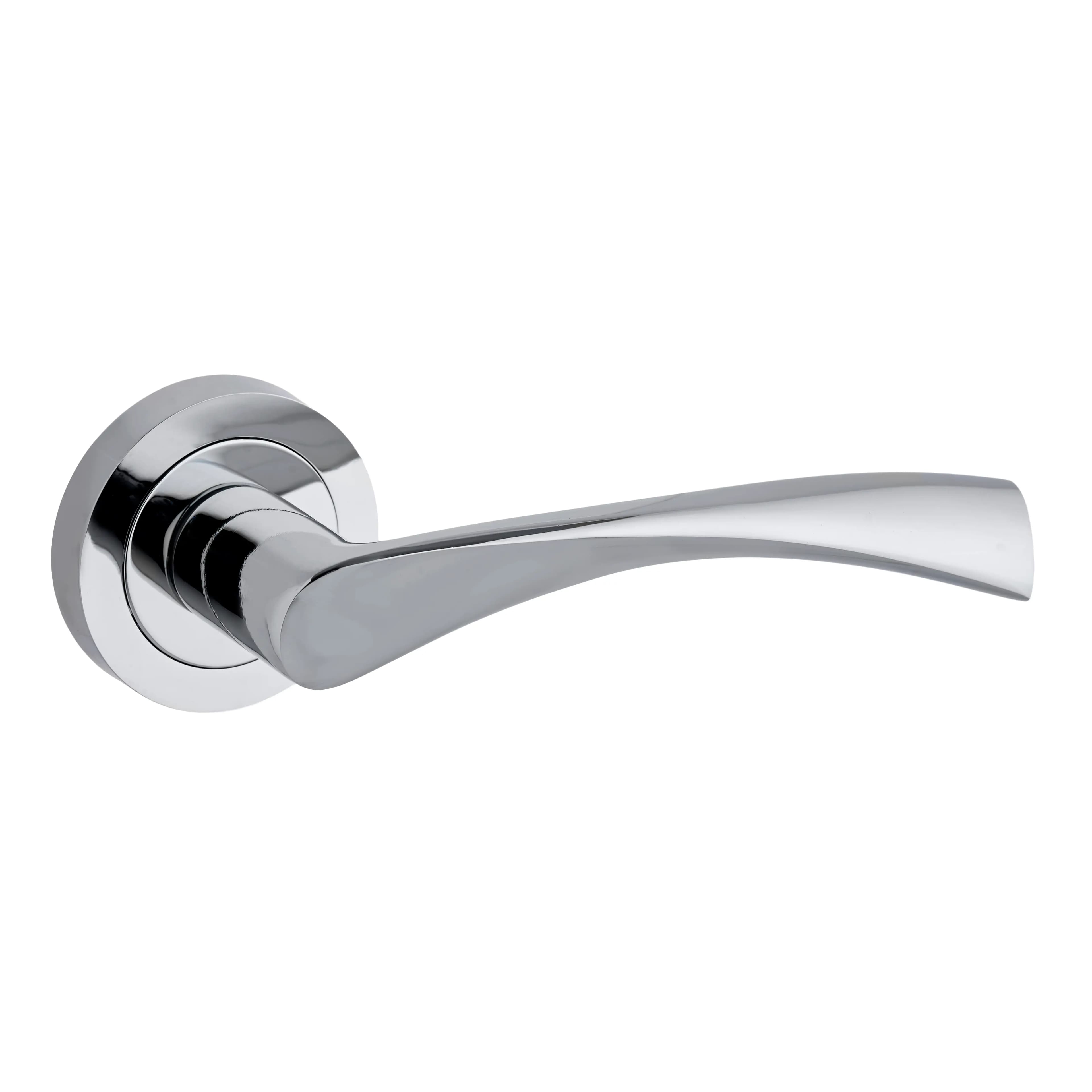 Marvel Curved/Twisted Lever Door Handle on Rose - Chrome - Internal - Pair - Designer Levers