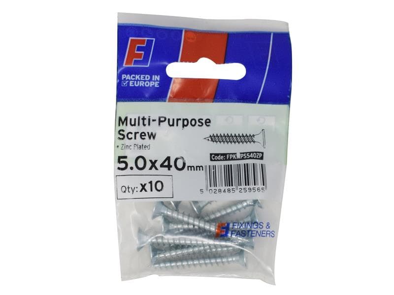 Forgefix FPKMPS540ZP Multi-Purpose Pozi Screw Csk St Zp 5.0 X 40Mm Forgepack 10